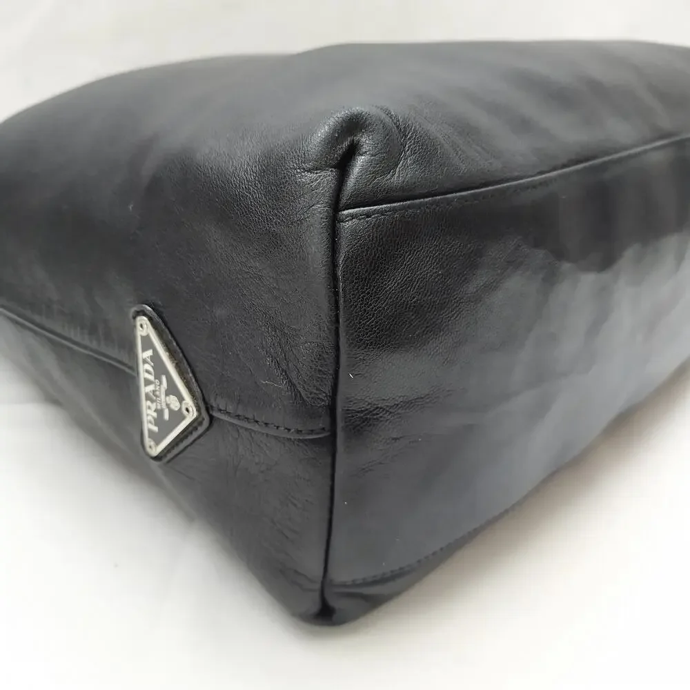 PRADA Black Leather Lucite Plastic Chain Strap Hobo Shoulder Bag
